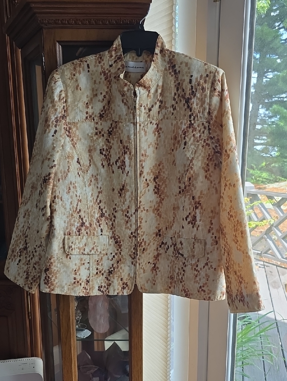 Alfred Dunner Cream Jacket with Brown & Tan Print